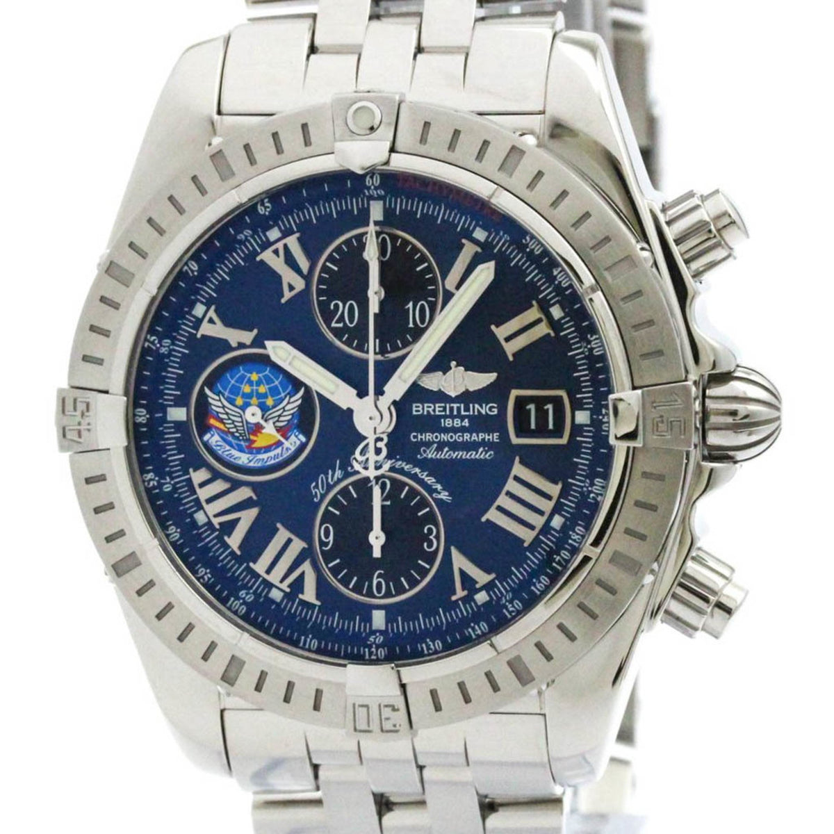 Pre-Owned Polished BREITLING Chronomat Evolution Blue Impulse Mens Watch A13356 BF574821