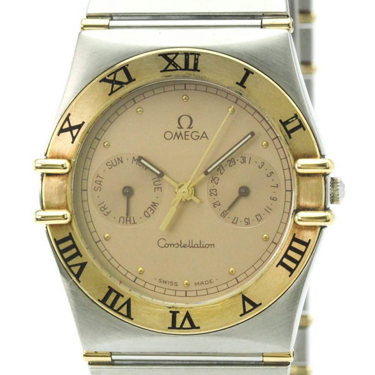 Pre-Owned OMEGA Constellation 18K Gold Steel Quartz Mens Watch 396.1070 Polished