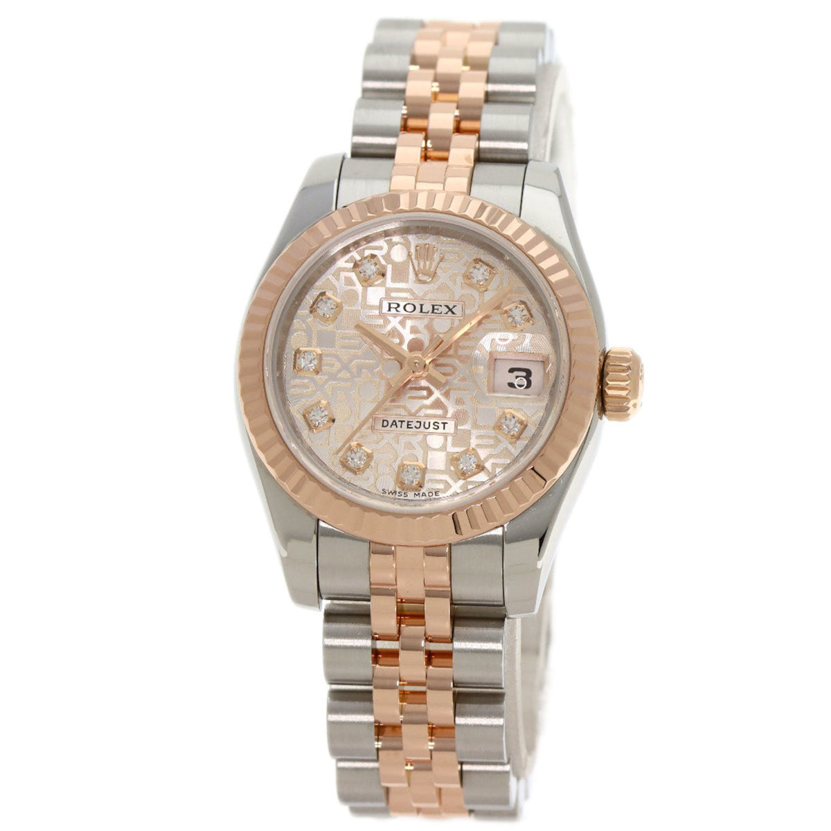 Montre Rolex Datejust 10P d'occasion en acier inoxydable SSxK18PG or Everose pour femme, modèle 179171G, sertie de diamants 