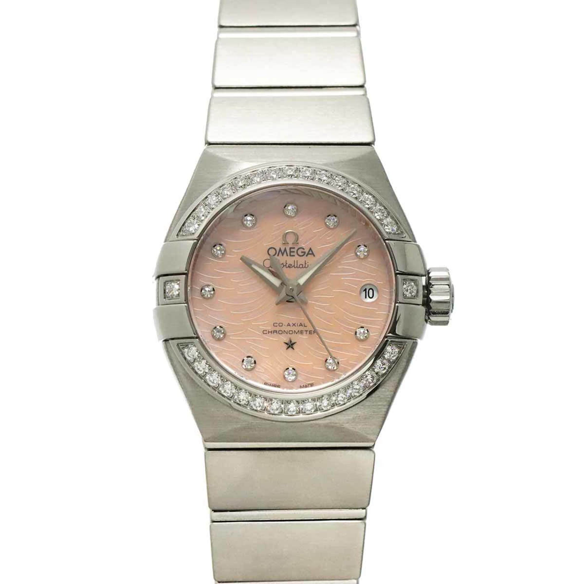 Pre-Owned Omega Constellation 123 15 27 20 57 002 Date Bezel Diamond Ladies Watch 12P Pink Mother-of-Pearl Automatic
