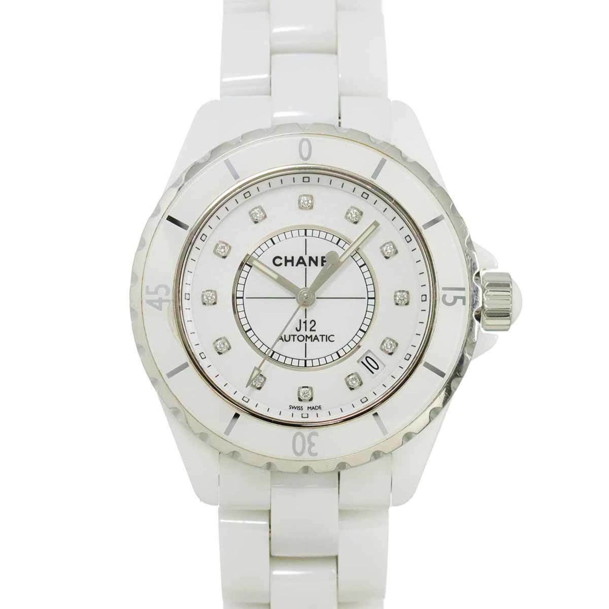 Pre-Owned Chanel J12 38mm H1629 Men's Watch, Date, 12 Diamonds, White Ceramic, Automatic Movement