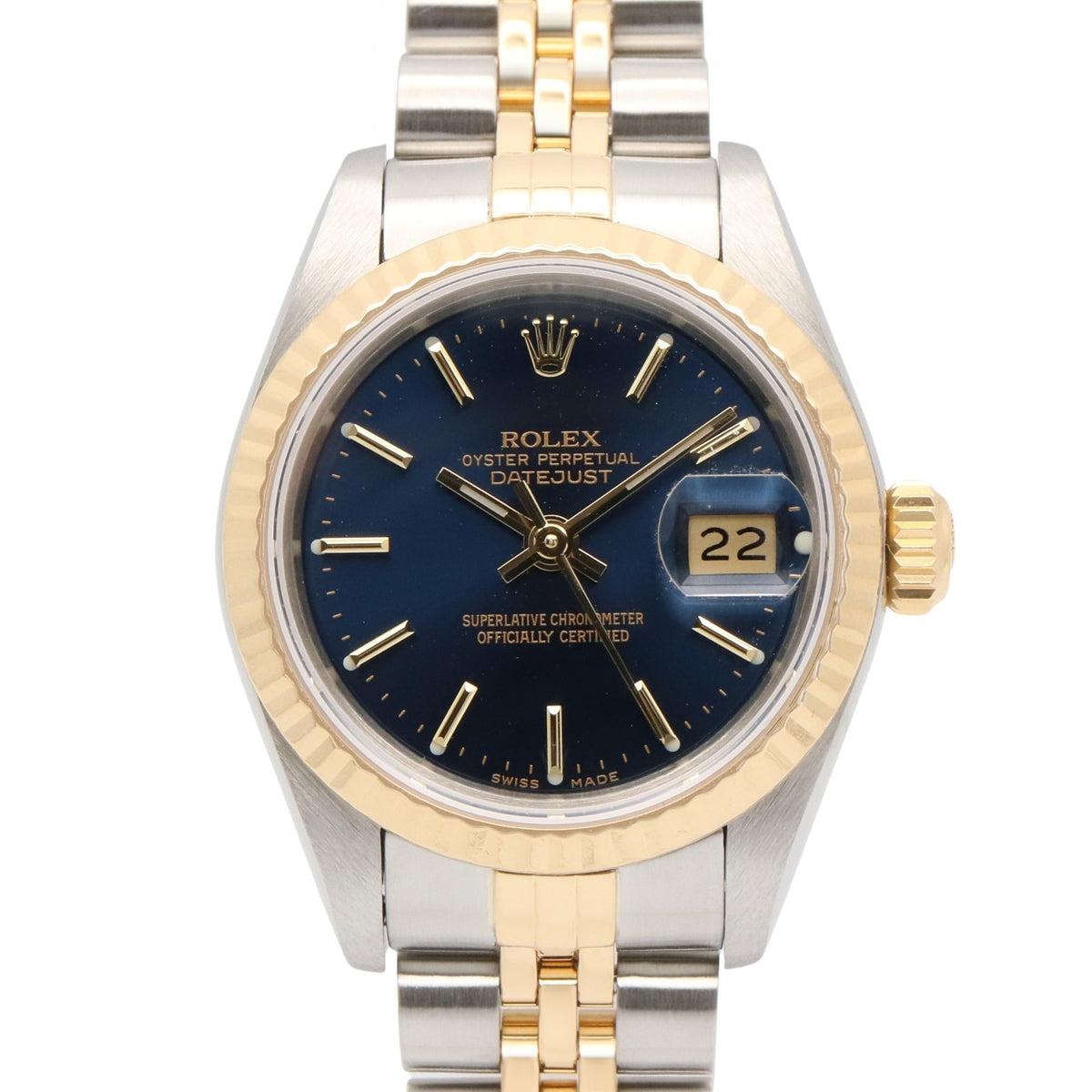 Pre-Owned Rolex Datejust L-series watch, 18K (yellow gold) stainless steel, ladies', blue dial, 69173
