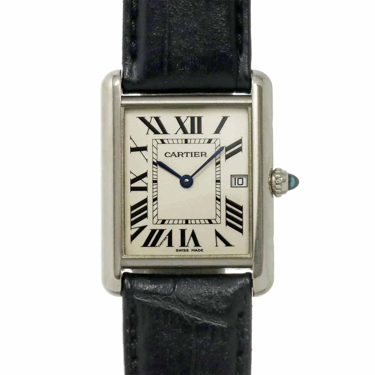 Pre-Owned Cartier Tank Louis LM W1540956 Men's 18K White Gold Quartz Watch with Date Display