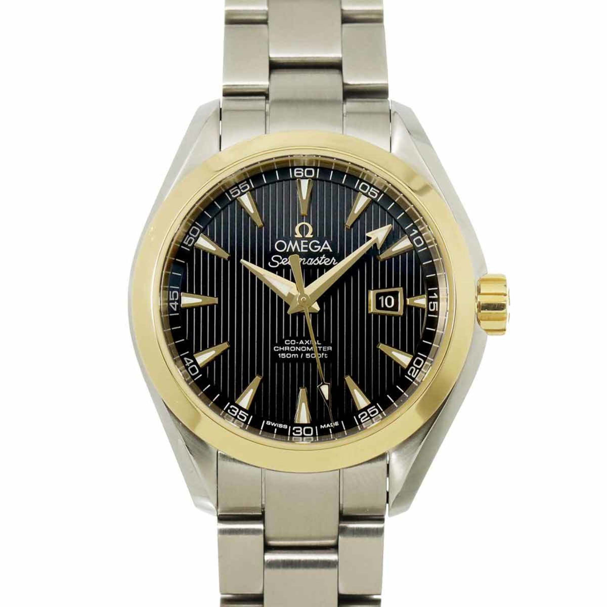 Pre-Owned OMEGA Seamaster Aqua Terra Co-Axial Two-Tone 231 20 34 01 004 Boys' Watch with Date Display, Black Yellow Gold, Automatic