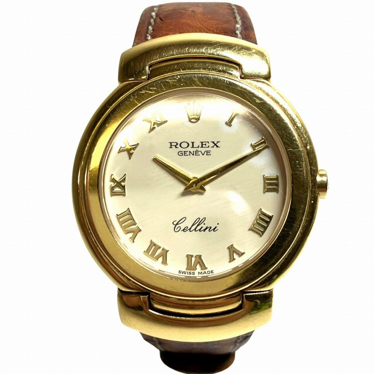 Pre-Owned Rolex Cellini watch, total weight 59.3g, 18K gold, genuine leather strap, quartz movement, beige dial, 6622.