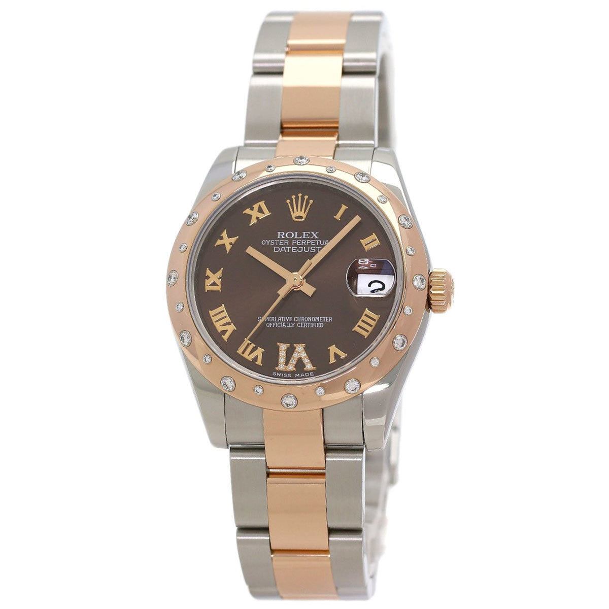Pre-Owned Rolex Datejust 31 178341 Chocolate Dial VI Diamond Watch in Stainless Steel/Stainless Steel Everose Gold with Diamonds, Boys' ROLEX