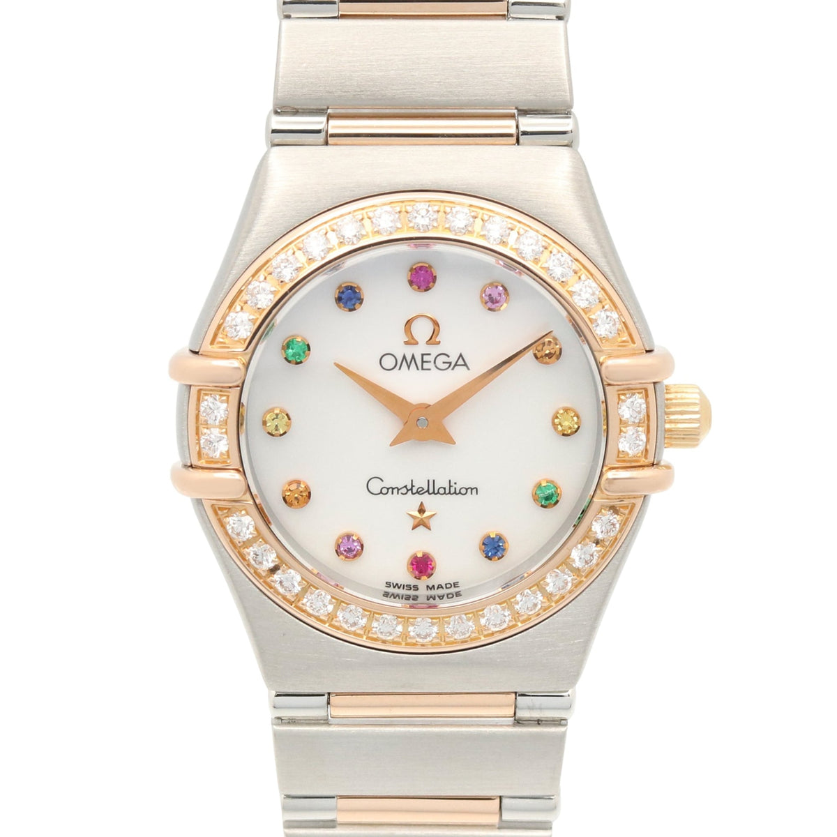 Pre-Owned Omega Constellation Mini Iris Diamond Bezel Watch, 18K Pink Gold (PG) Stainless Steel, Diamond, Ladies', White/White Mother-of-Pearl Case, 1360.79