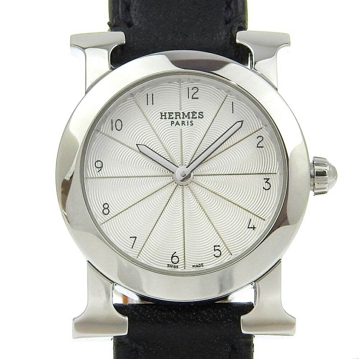 Pre-Owned Hermes HERMES H watch Rondo wristwatch HR1.210 Stainless steel x embossed leather 2006 ?J Quartz Analog display Silver dial Heure Ladies