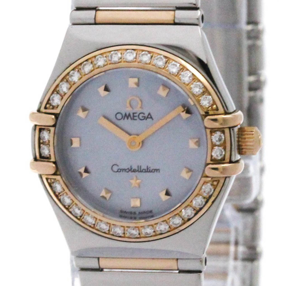 Pre-Owned OMEGA Constellation Diamond MOP Pink Gold Steel Watch 1368.74 Polished