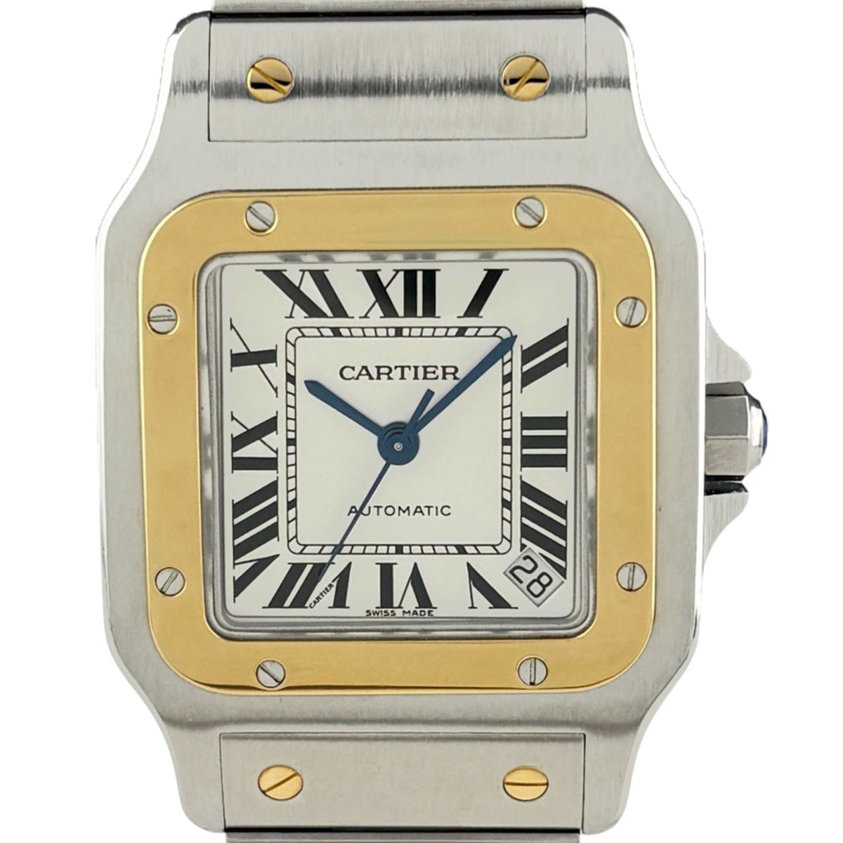 Pre-Owned Cartier Santos Galbee XL W20099C4 Watch, Stainless Steel & Yellow Gold, Automatic, Silver, Men's