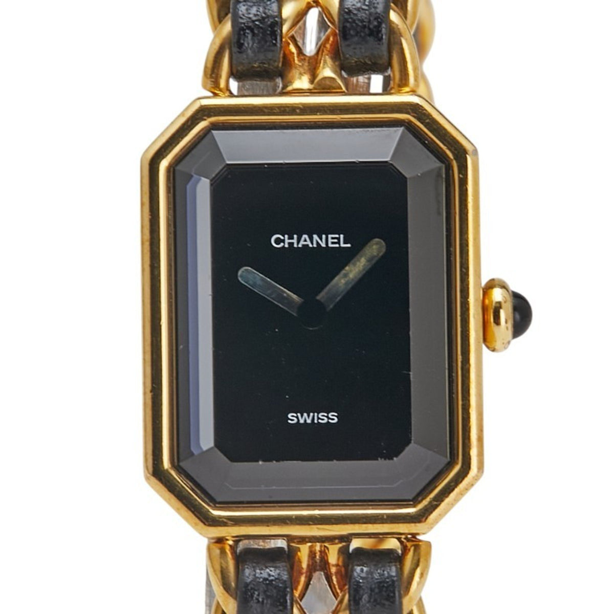 Pre-Owned CHANEL Premiere XL Quartz Watch with Black Dial and Plated Leather Strap for Women