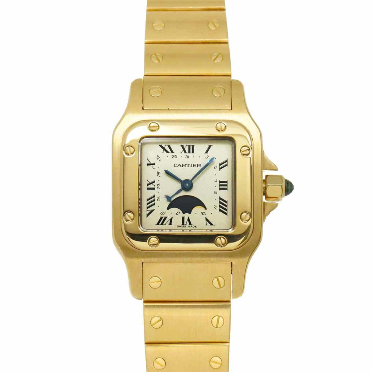 Pre-Owned Cartier Santos Galbee SM Moonphase W20006C5 Ladies' Watch, Silver, 18K Yellow Gold, Solid Quartz Watch
