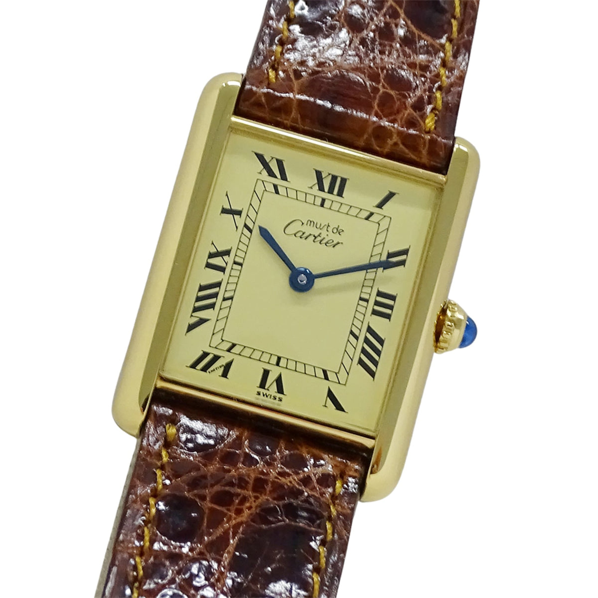 Pre-Owned Cartier Boys' Watch, Must Tank LM, Quartz, 925 Sterling Silver, Leather Strap, W1002753, Square Frame