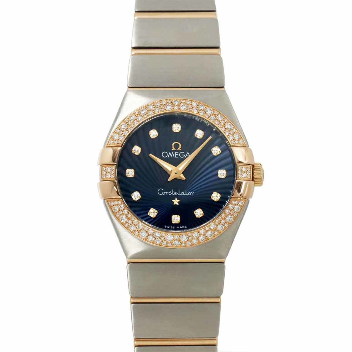 Pre-Owned OMEGA Constellation Two-Tone 123 25 27 60 53 001 Diamond Bezel Women's Watch with 12 Diamonds and Blue 18KPG Quartz Movement