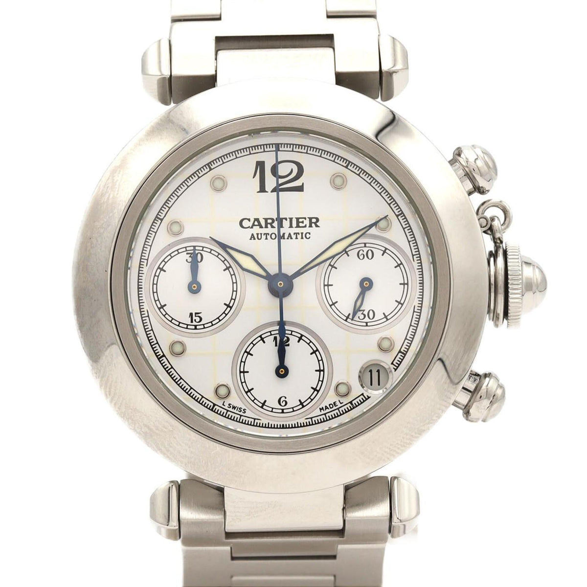 Pre-Owned Cartier Pasha C Chronograph W31039M7 Stainless Steel Automatic Watch