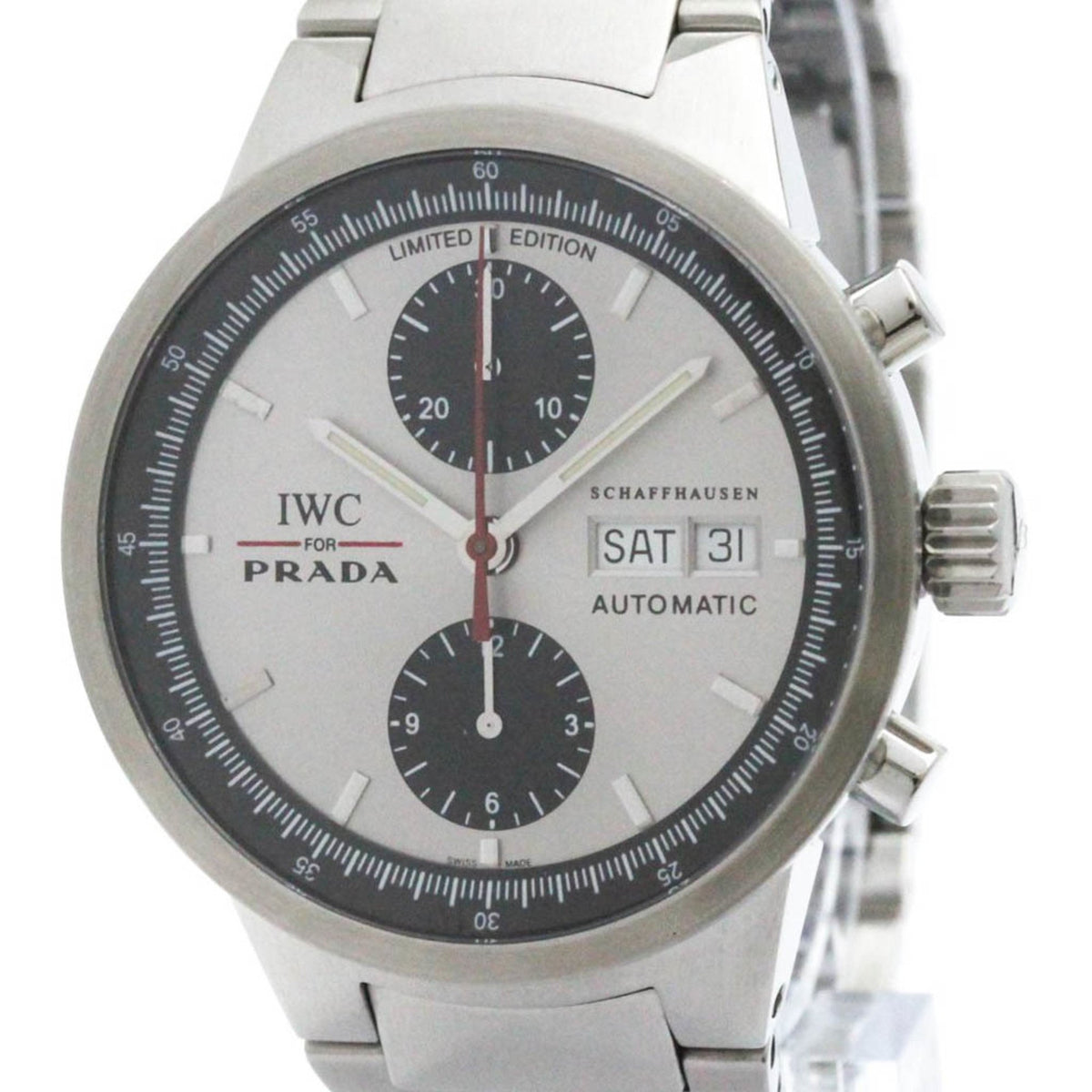 Montre chronographe automatique IWC GST d'occasion en acier poli pour homme (IW370802 BF569955) 