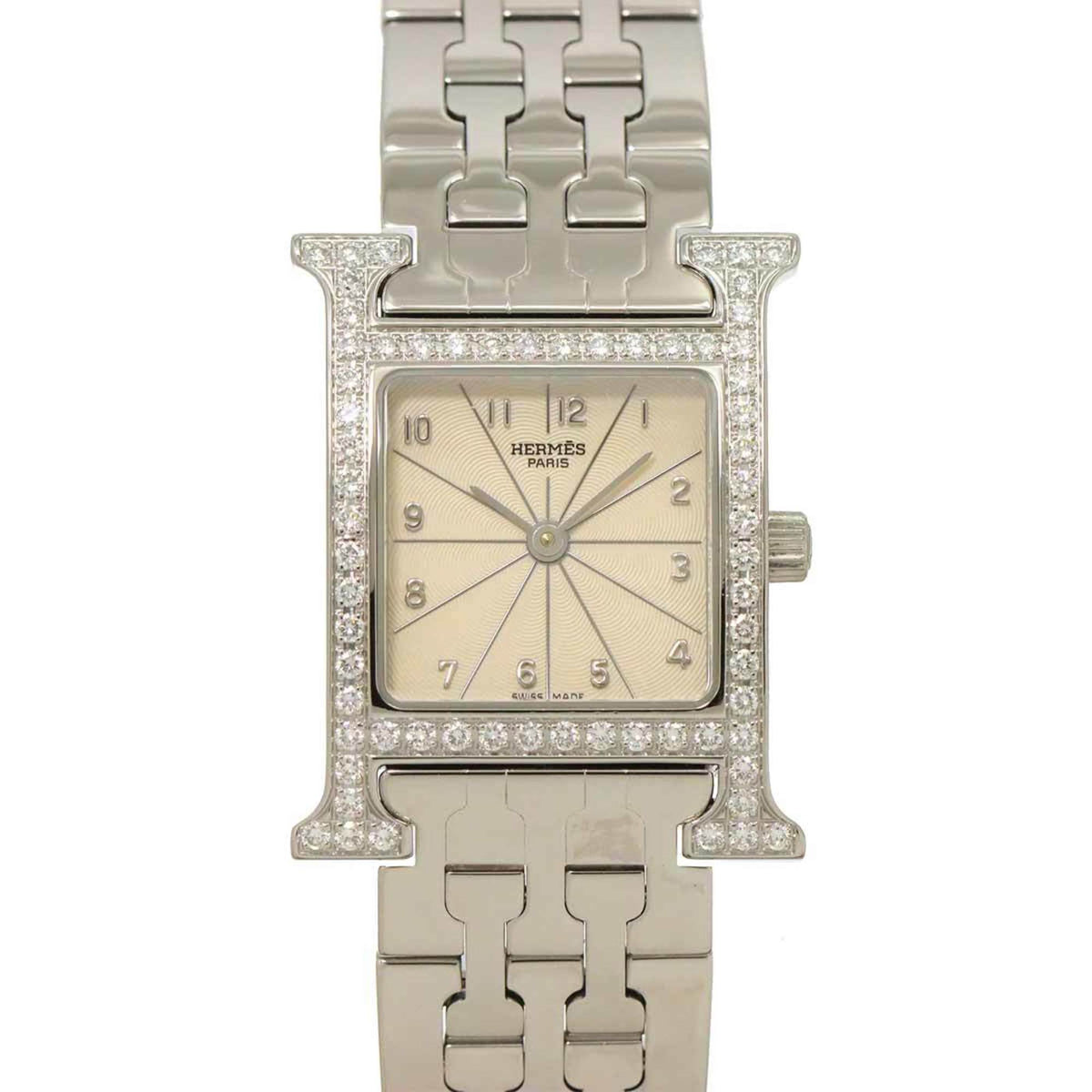 Pre-Owned Herm?s H Watch HH1 230 Diamond Bezel Women's Silver Quartz