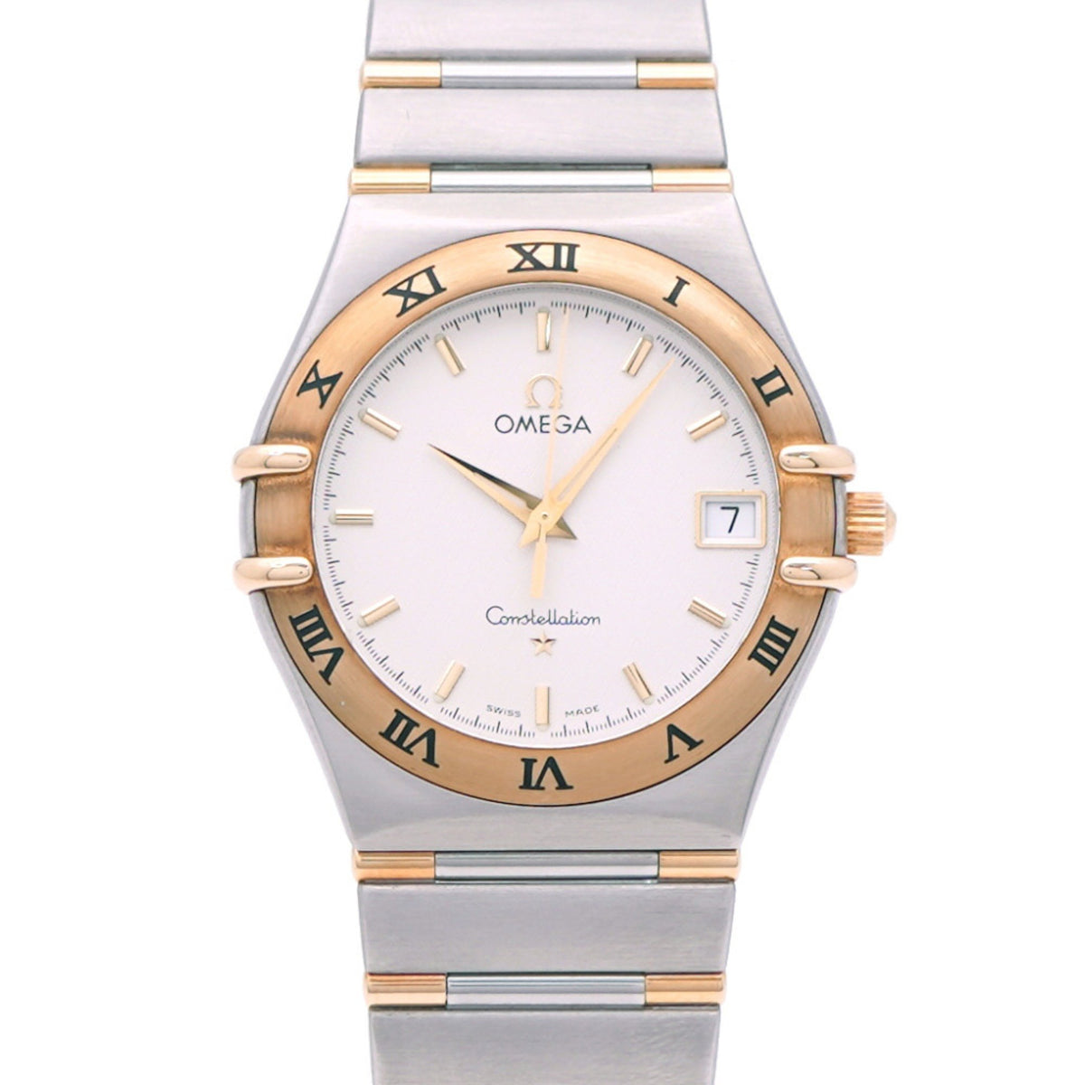 Pre-Owned Omega Quartz Constellation Half Bar 1312.30 Watch, 18K Yellow Gold/Stainless Steel, Silver, 0241, OMEGA Men's
