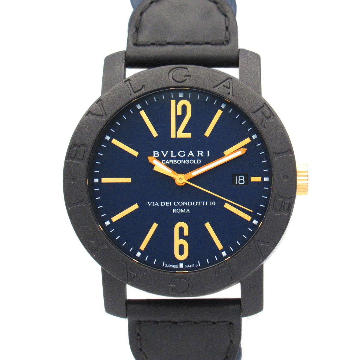 Montre BVLGARI Carbon Gold d'occasion pour homme en cuir bleu BB40CL 