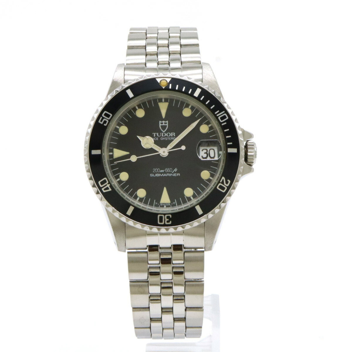 Montre-bracelet automatique Tudor Submariner Date d'occasion, cadran noir, acier inoxydable, remontage automatique, référence 75090 