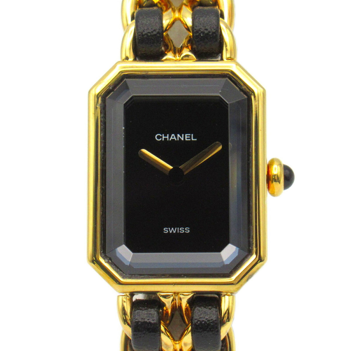 Pre-Owned CHANEL Premiere S Watch GP (Gold Plated) Leather Ladies Black H0001