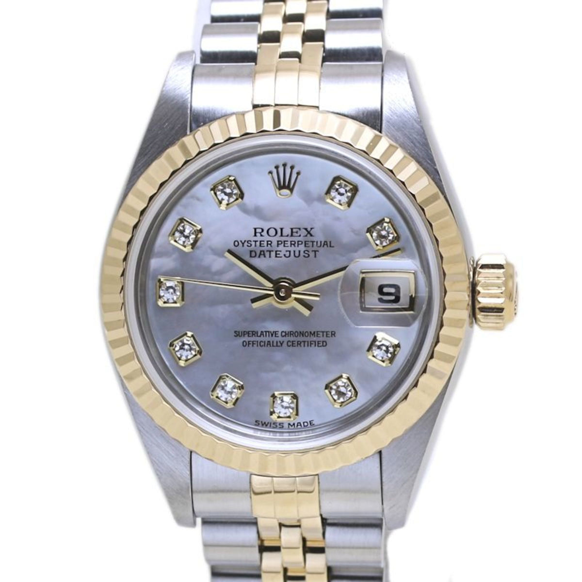 Pre-Owned ROLEX Rolex Datejust 10-Piece Diamond White Shell Watch 79173NG Women's 18K Yellow Gold and Stainless Steel 40080