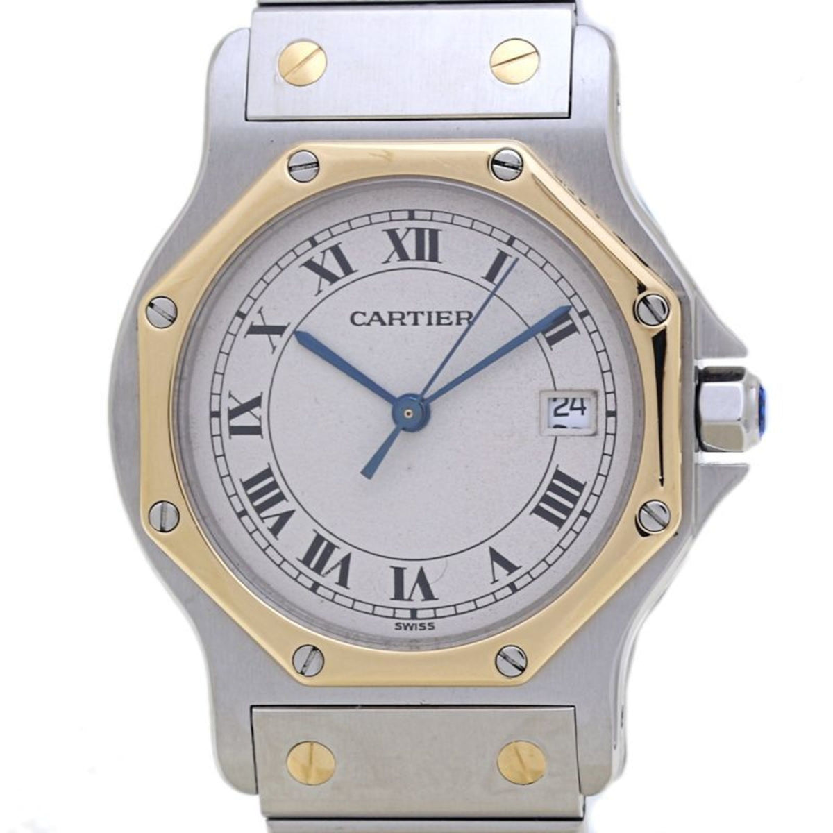 Gebrauchte CARTIER Santos Octagon LM W2001583 mit alter Schließe, Edelstahl und 18K Gelbgold, Damenuhr, 40023 