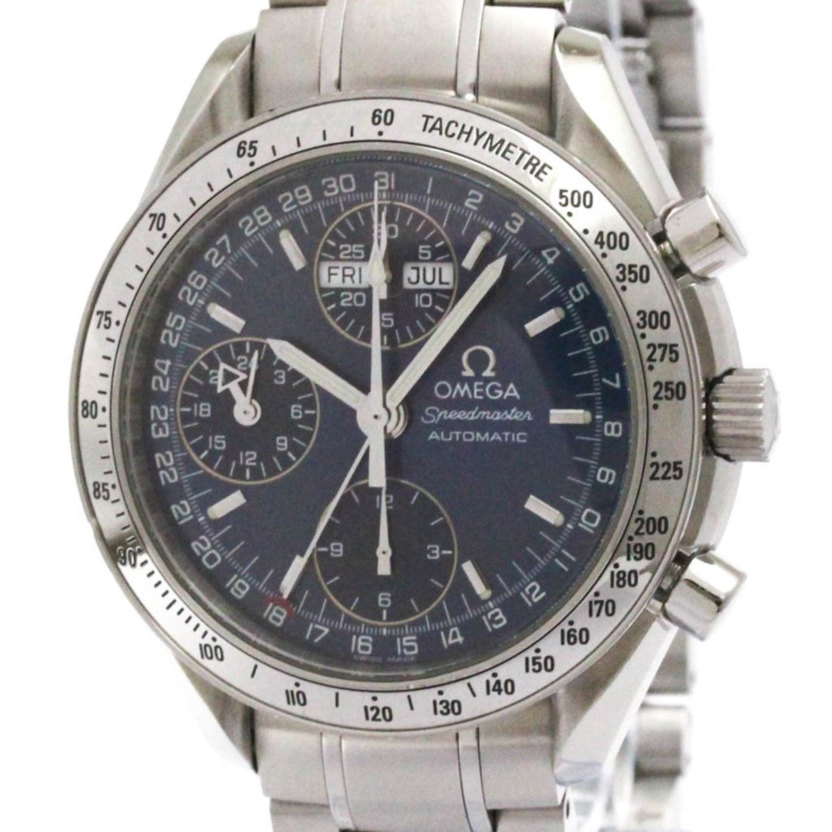 Pre-Owned OMEGA Speedmaster Triple Date Steel Automatic Watch 3523.80