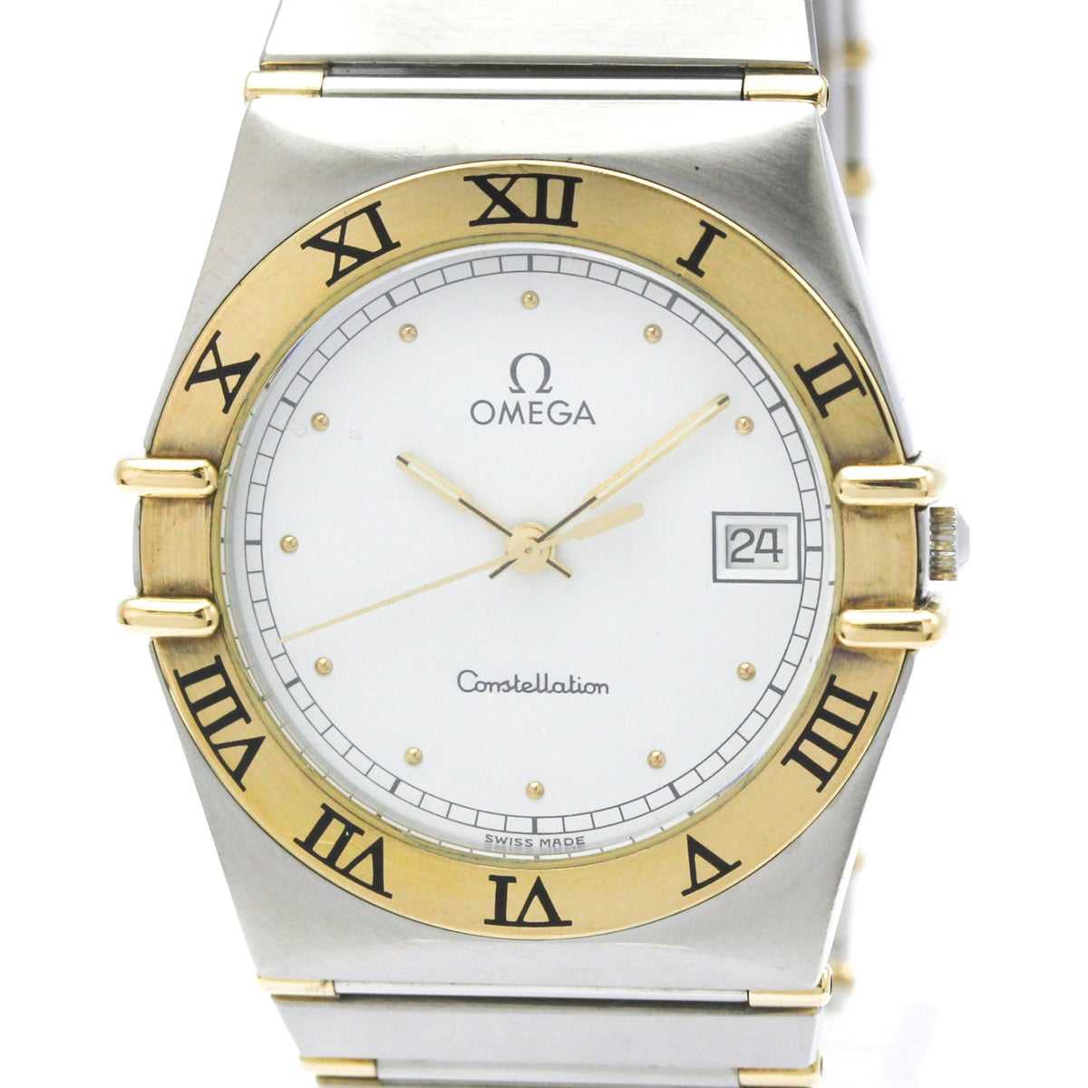 Pre-Owned OMEGA Constellation 18K Gold Steel Quartz Mens Watch 396.1070 Polished