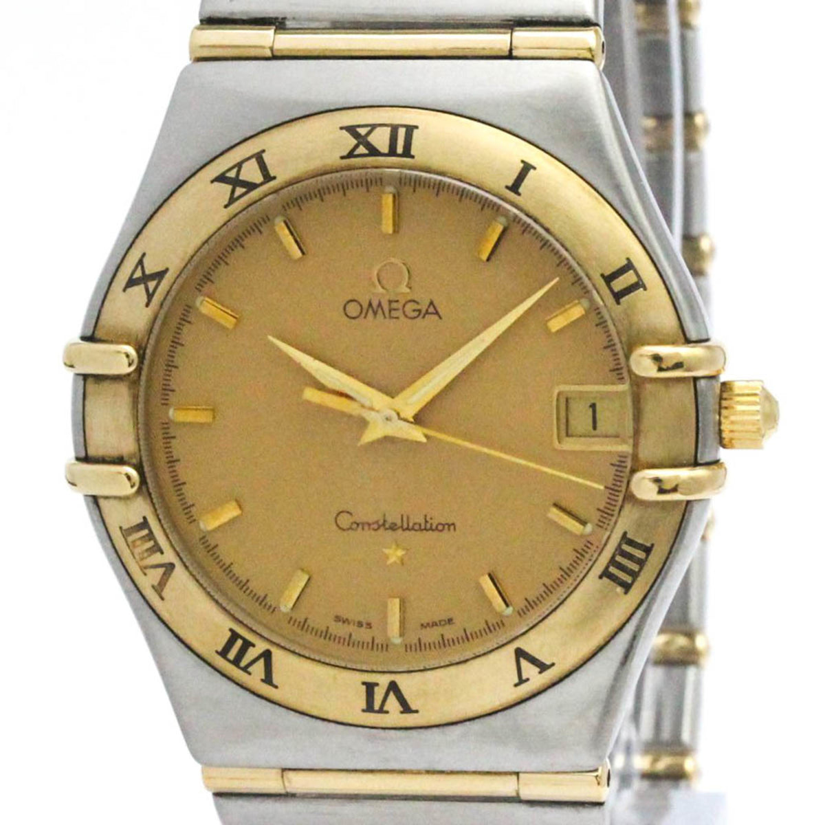 Pre-Owned OMEGA Constellation 18K Gold Steel Quartz Mens Watch 1212.10 Polished