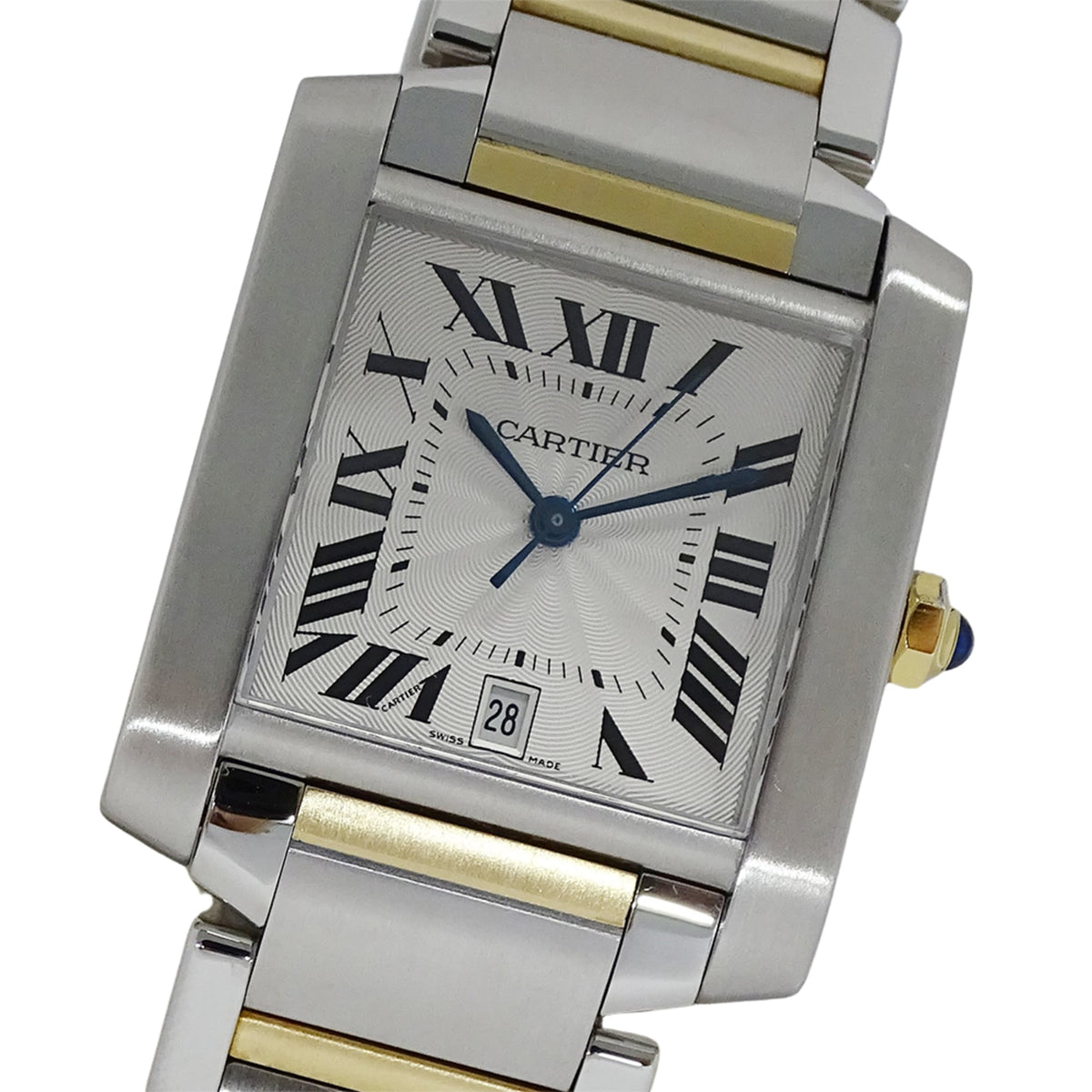 Pre-Owned Cartier Tank Fran?aise Men's Watch, LM, Date, Automatic, Stainless Steel, Gold, Yellow W51005Q4, Combination, Overhauled and Polished