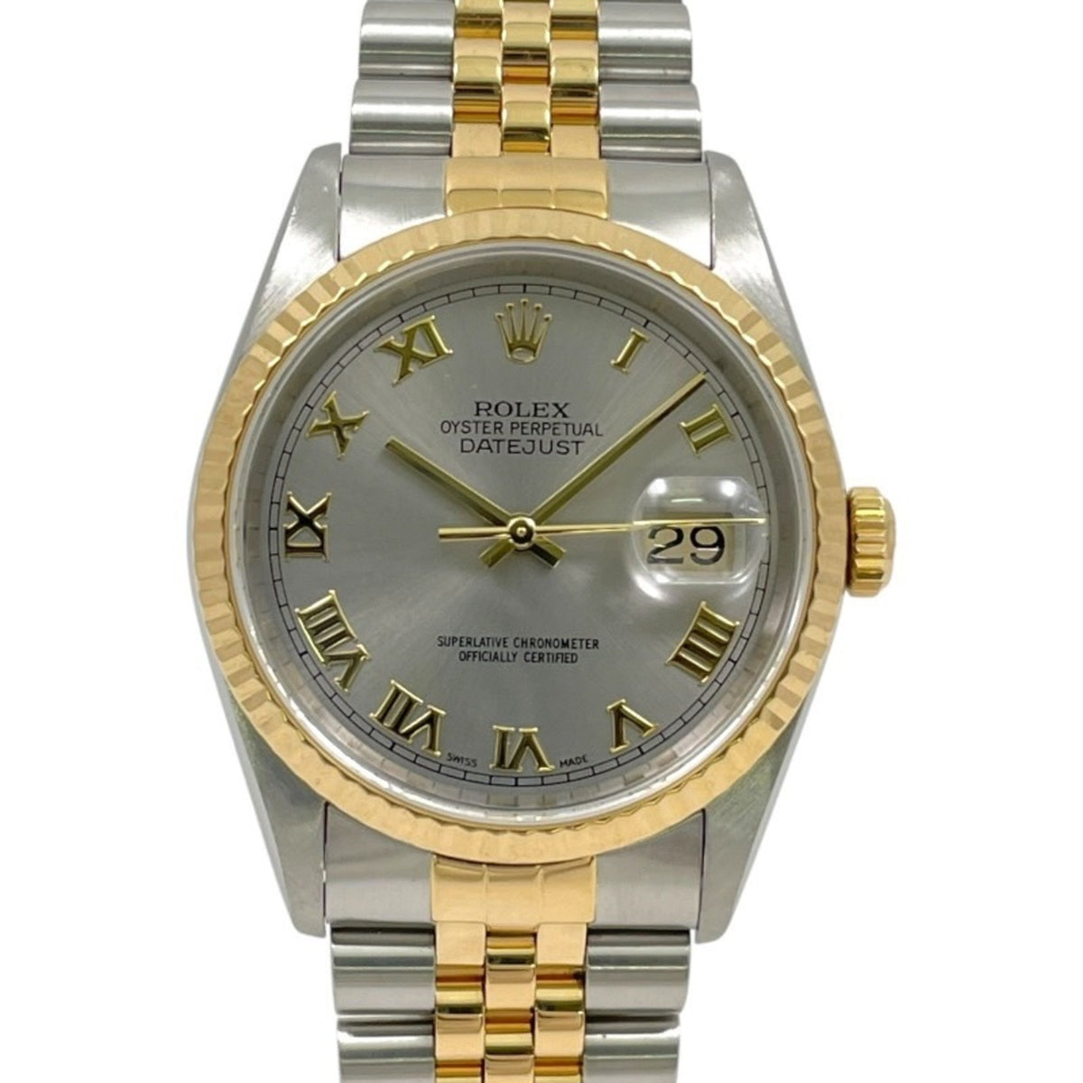 Pre-Owned ROLEX Datejust 16233 Men's Stainless Steel Yellow Gold Automatic Watch, K Series, Gray Roman Slate