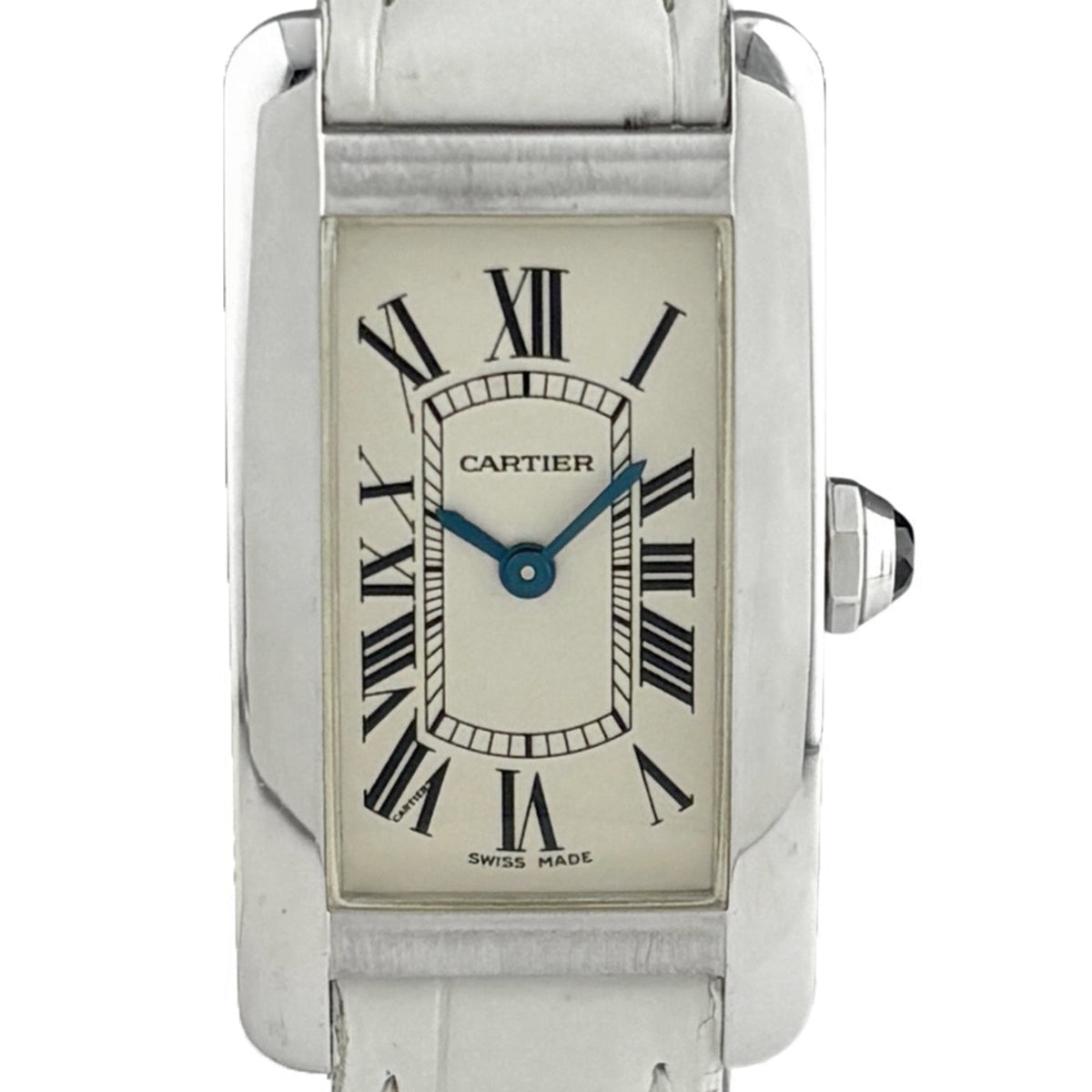 Pre-Owned Cartier Tank American W2601956 Watch, White Gold, Leather Strap, Quartz, Ivory, Women's.