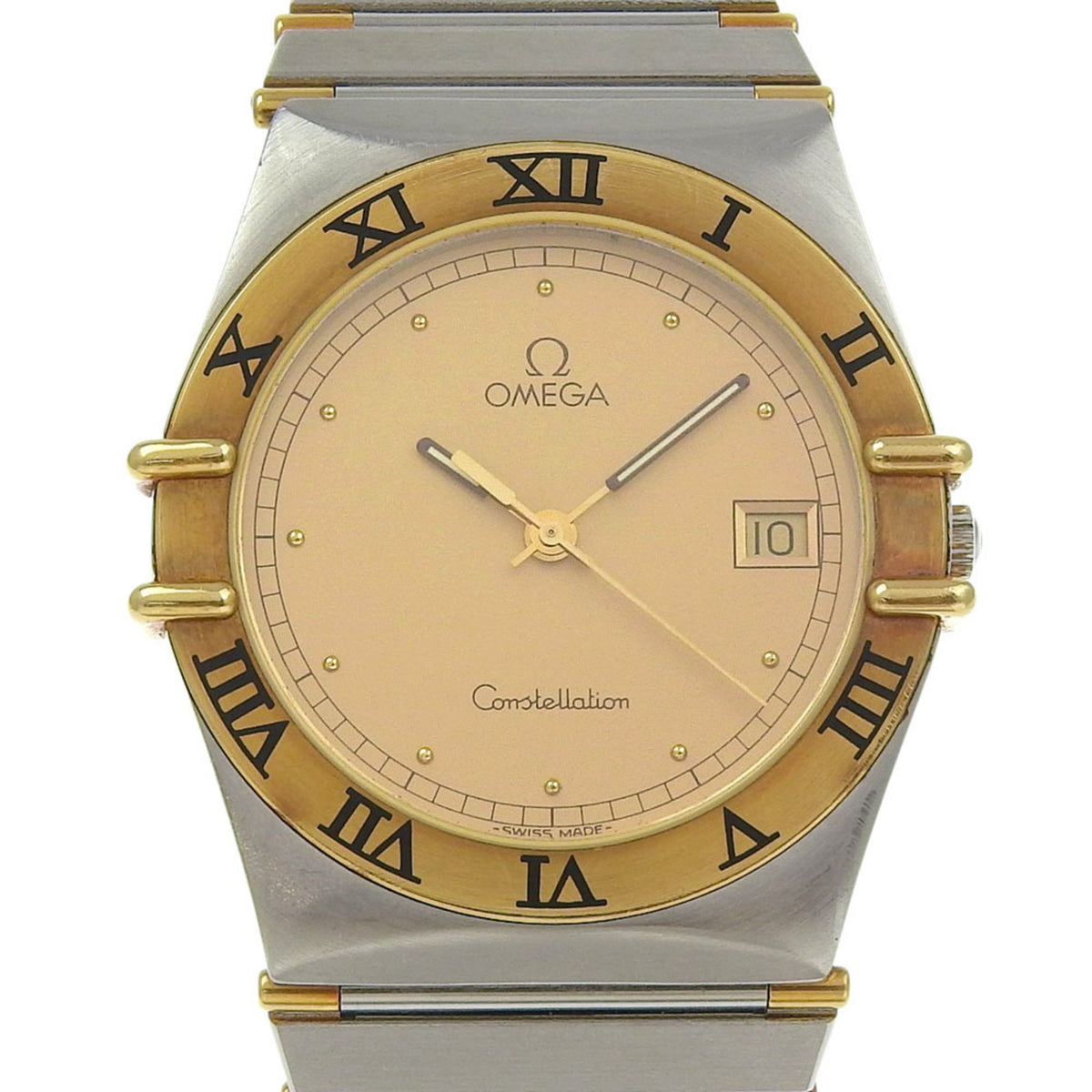 Pre-Owned OMEGA Constellation Men's Watch with Date Display, Stainless Steel Quartz Movement, Analog Gold Dial