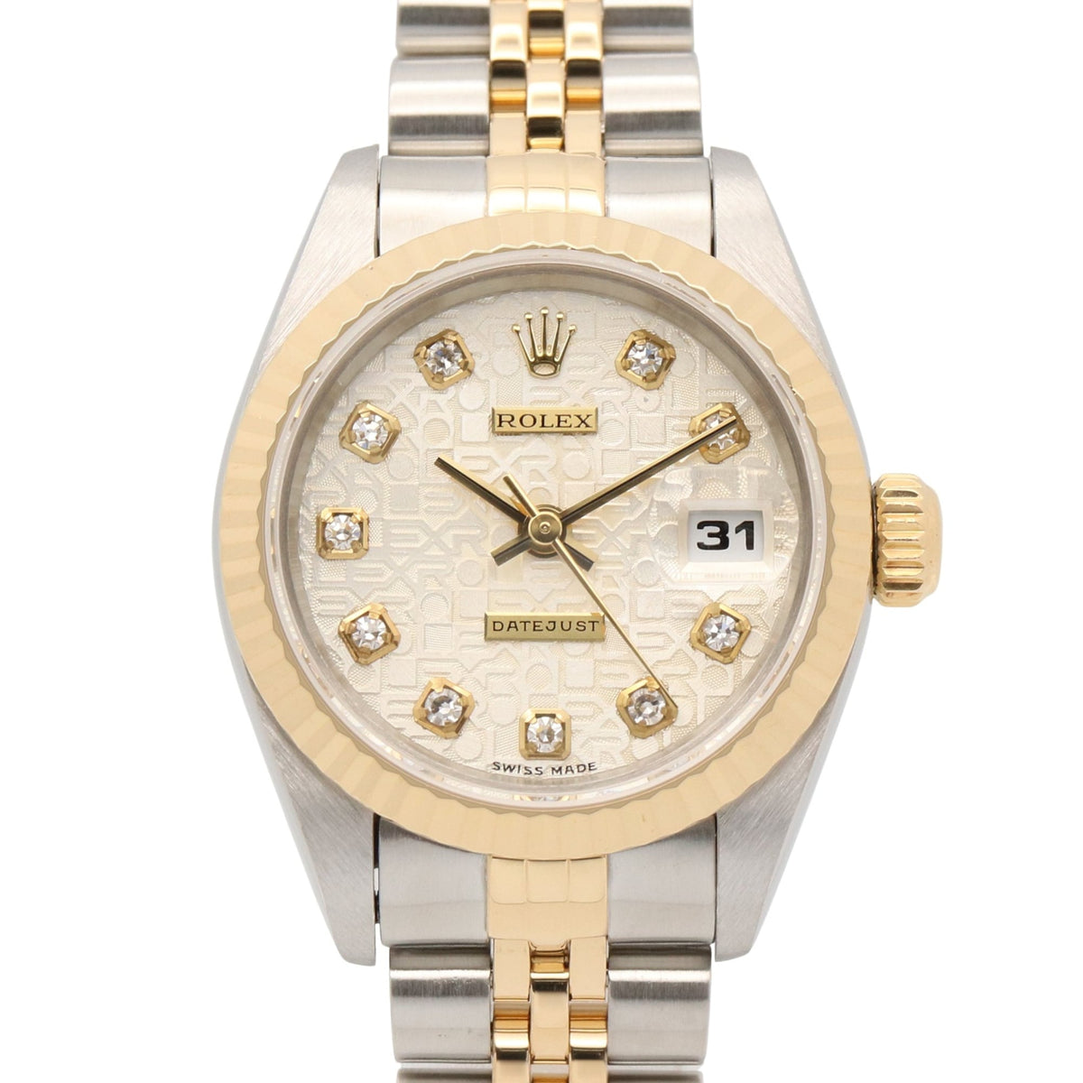 Pre-Owned Rolex Datejust 10P Diamond T-serial Watch, 18K (Yellow Gold) Stainless Steel, Diamond, Ladies', Silver Tone, Computer-Driven, New 69173G