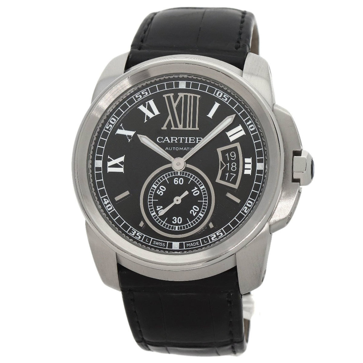 Pre-Owned Cartier W7100014 Calibre de Watch Stainless Steel Leather Men's