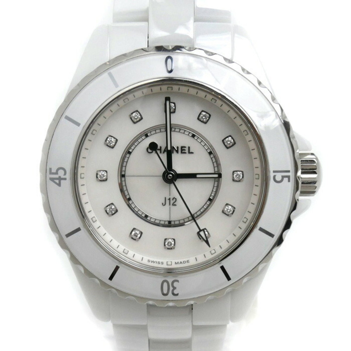 Pre-Owned CHANEL J12 12P Diamond Mother of Pearl Watch Battery Operated H5704 Women's