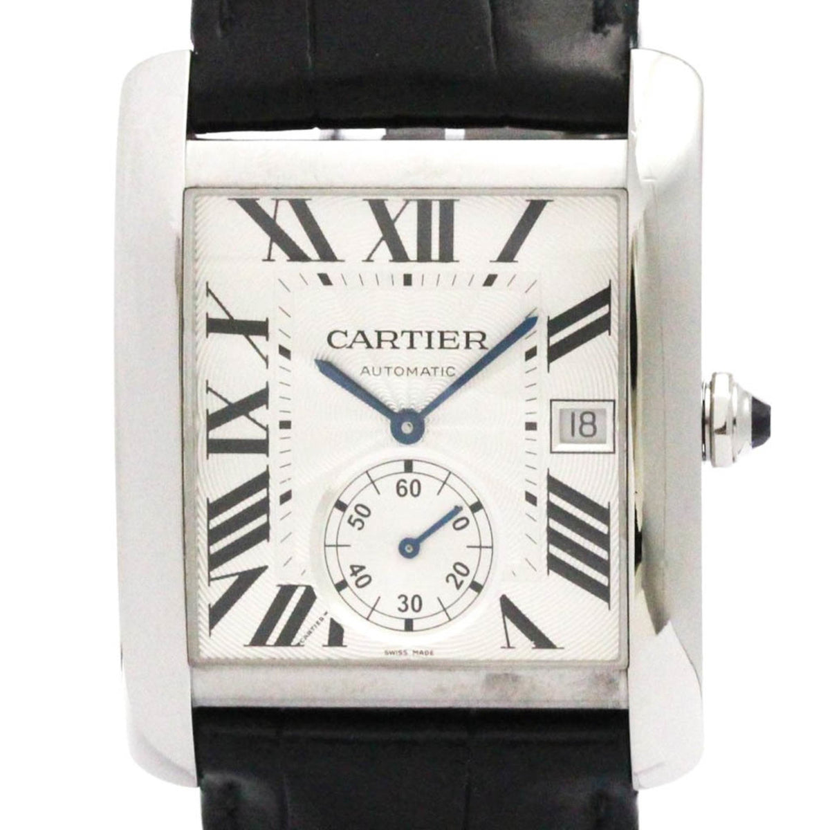 Gebrauchte CARTIER Tank MC Stahl Automatik Herrenuhr W5330003 Poliert 
