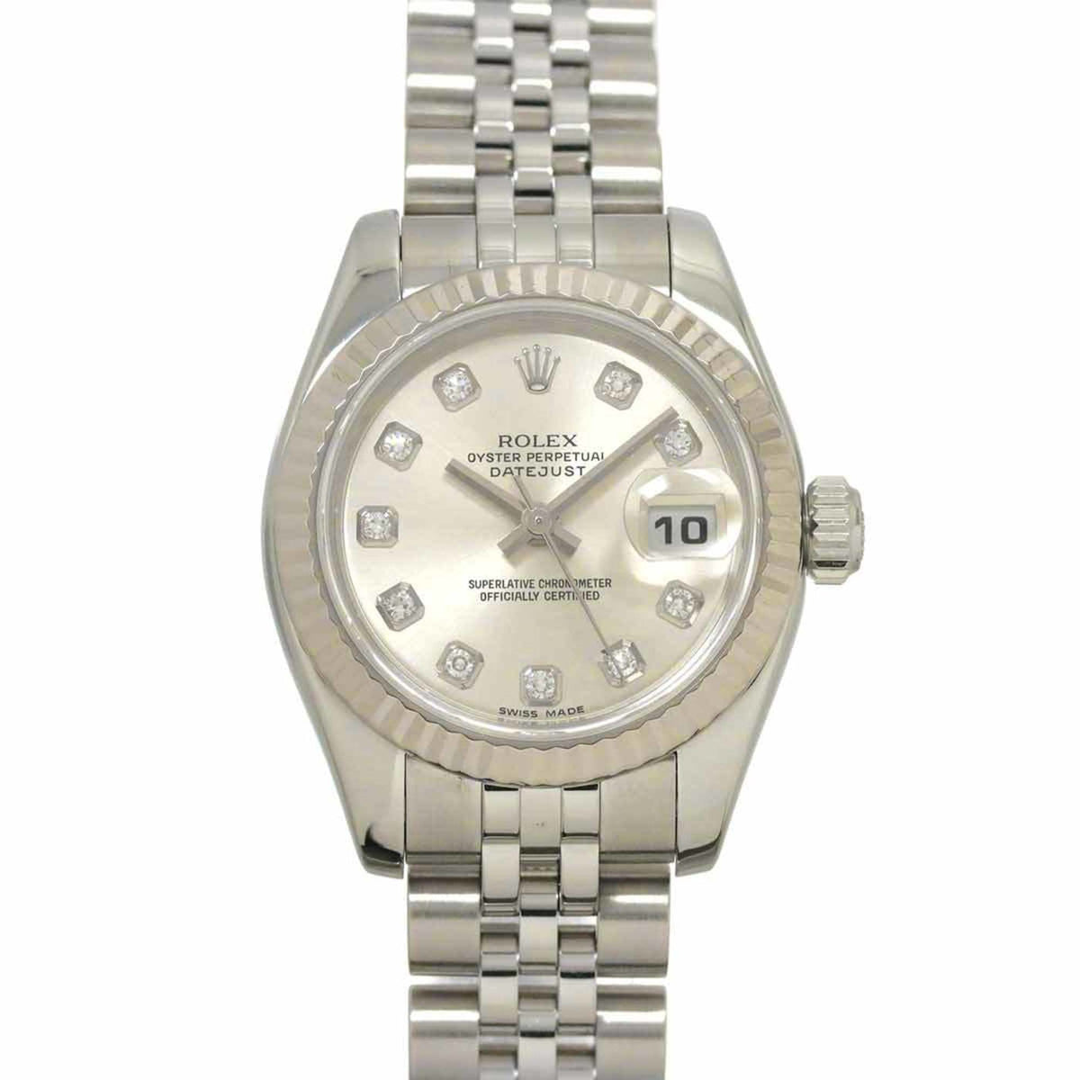 Pre-Owned Rolex Datejust 179174G, D-number, Women's Watch, 10 Diamonds, Silver, 18K White Gold, Automatic,