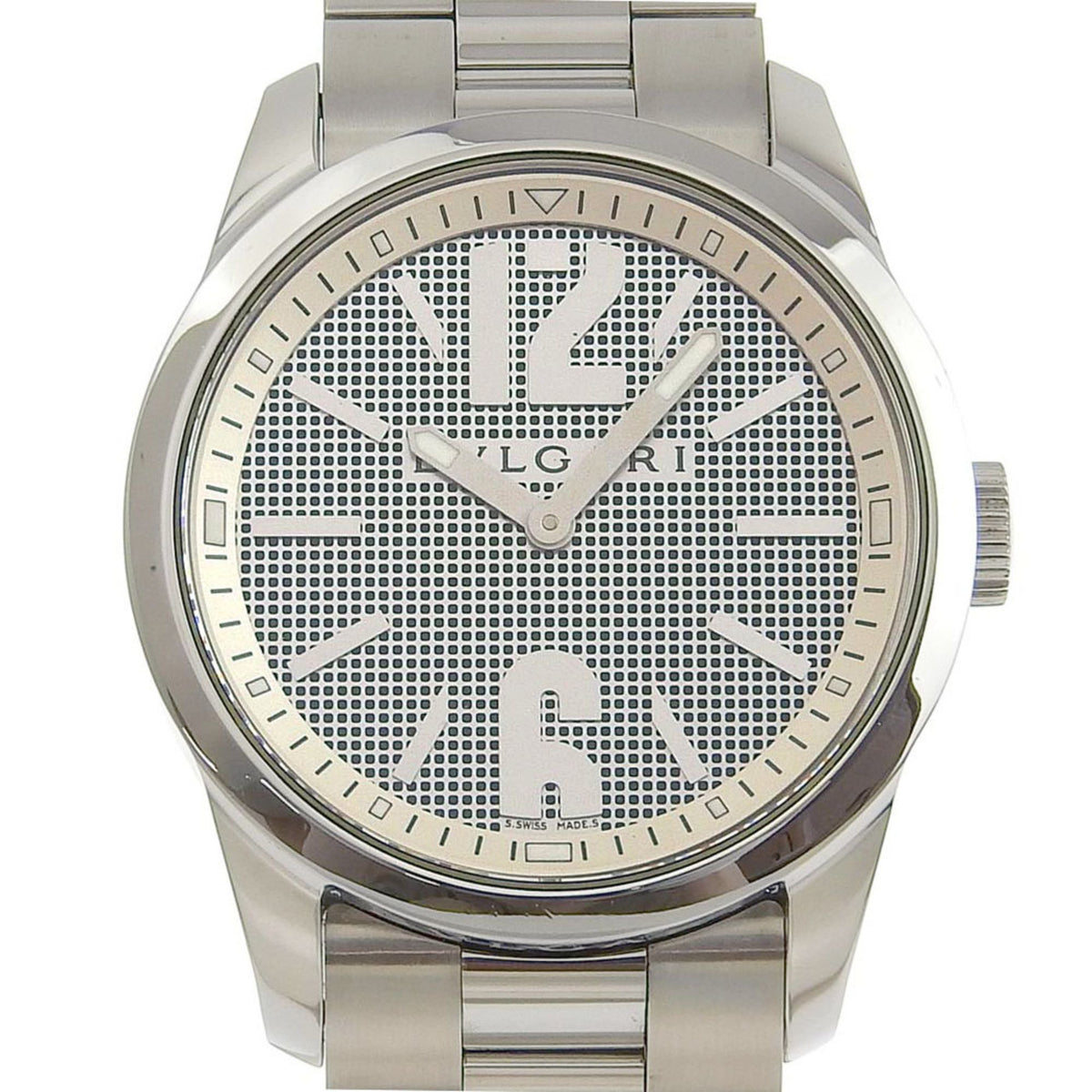 Pre-Owned Bvlgari Solotempo ST37S Stainless Steel Silver Quartz Analog Display Men's Black Dial Watch