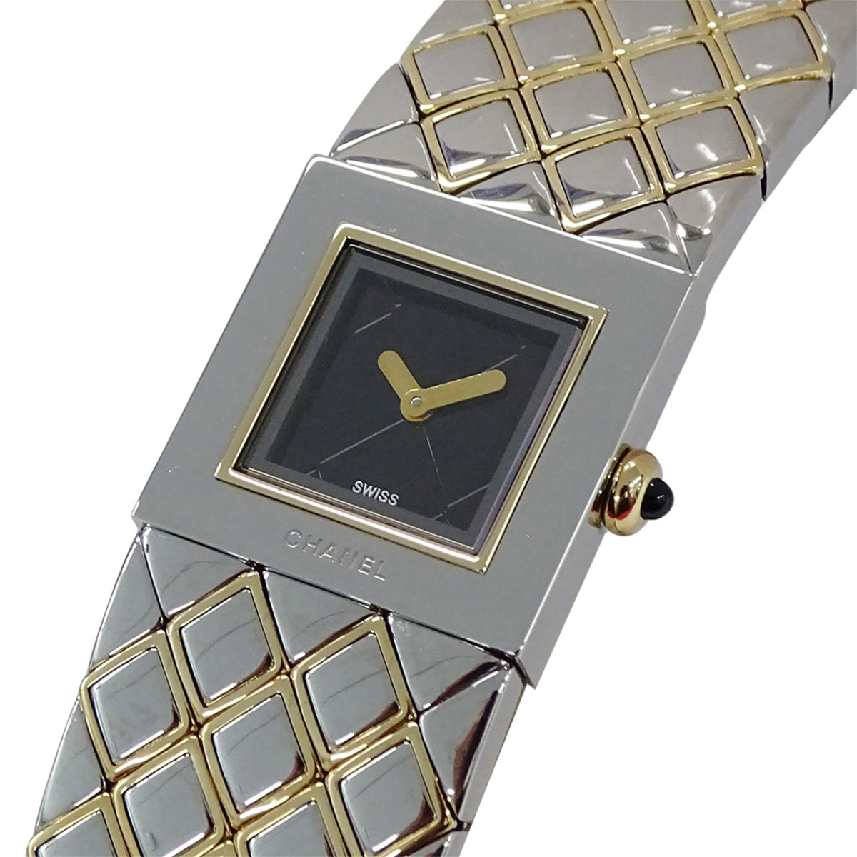 Pre-Owned CHANEL Women's Matelasse Quartz Watch, QZ Stainless Steel, Gold and Yellow Gold, H0475, Square, Polished