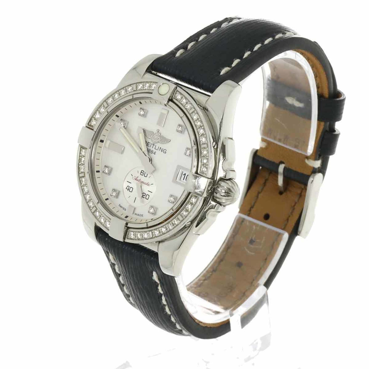 Pre-Owned BREITLING Galactic 36 A37330 8P Diamond Bezel Boys Watch Date White Shell Automatic