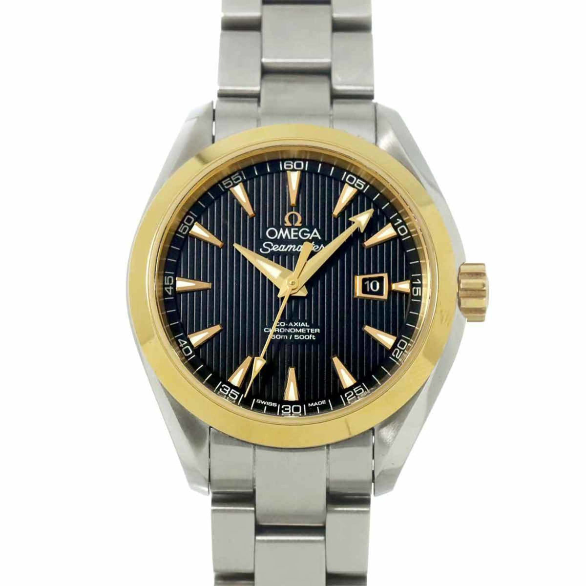 Pre-Owned OMEGA Seamaster Aqua Terra Co-Axial Two-tone 231 20 34 01 004 Boys' Watch with Date Display, Black Yellow Gold, Automatic
