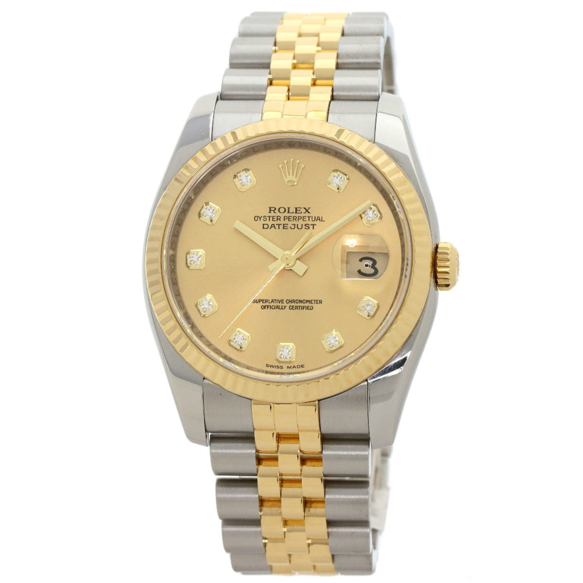 Pre-Owned Rolex 116233G Datejust 10P Diamond Watch Stainless Steel SSxK18YG Men's ROLEX