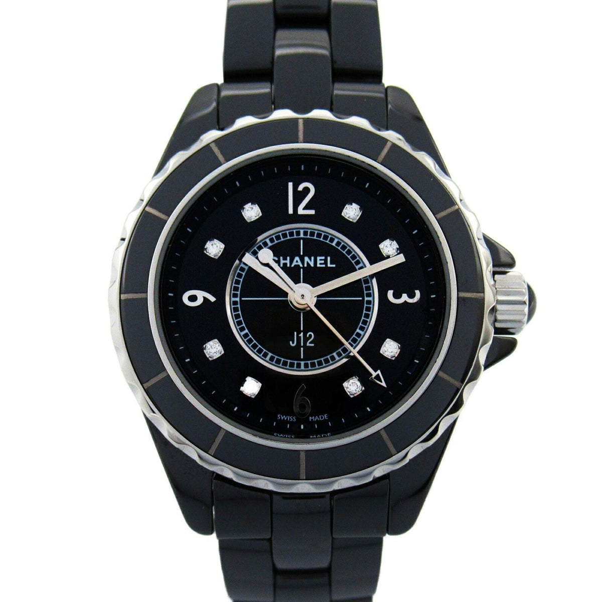 Pre-Owned CHANEL J12 8P Diamond Watch, Ceramic, Women's, Black, H2569