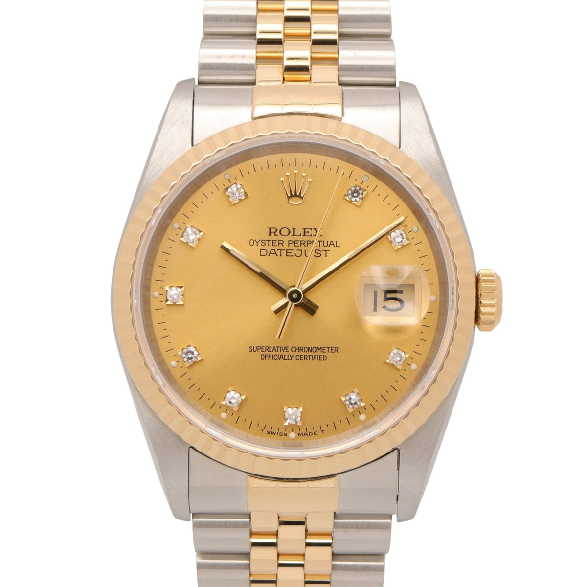 Pre-Owned Rolex Datejust 10P Diamond X-serial Watch, 18K (Yellow Gold) Stainless Steel, Diamond, Men's, Gold Tone, Champagne, Old Model, 16233G