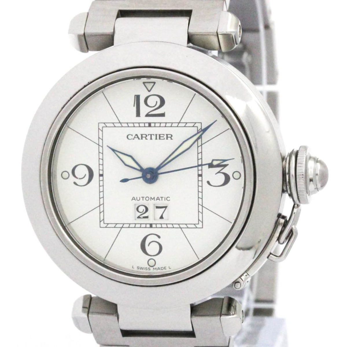 Pre-Owned CARTIER Pasha C Big Date Steel Automatic Unisex Watch W31055M7 Polished