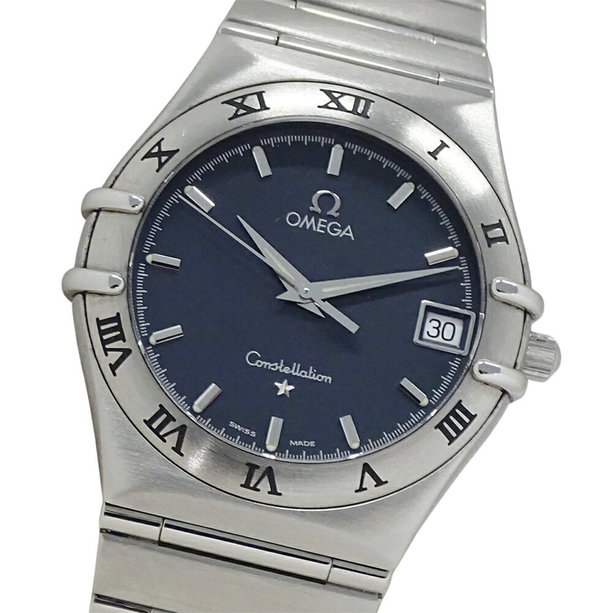Pre-Owned OMEGA Constellation 1512.40 Men's Watch with Date, Quartz Movement, Stainless Steel, Silver Navy, Polished