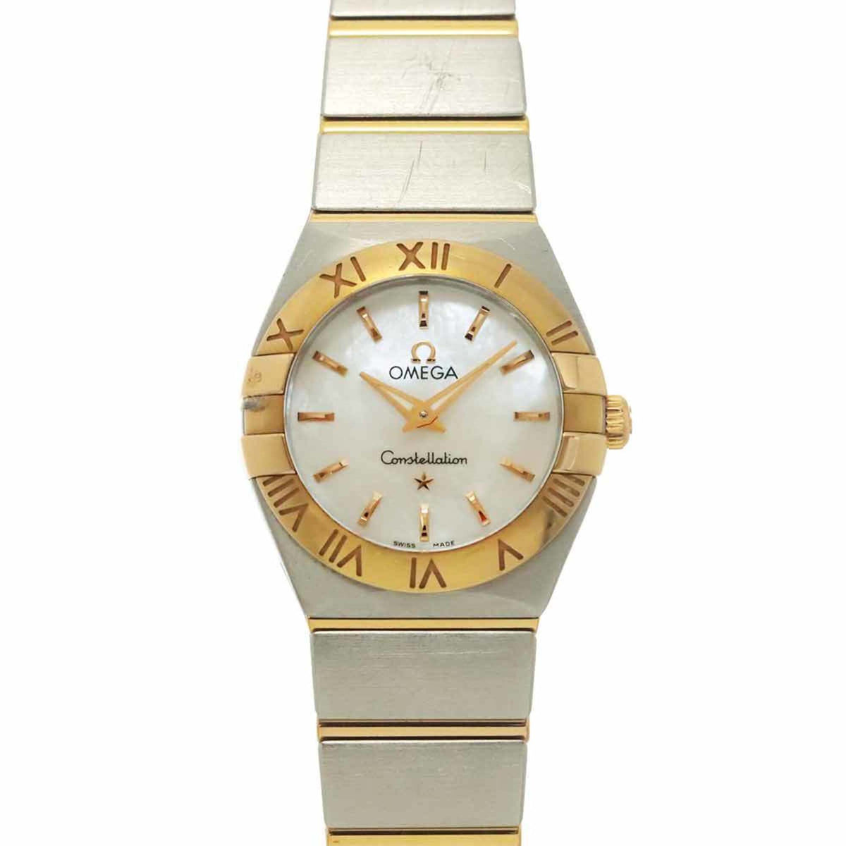 Pre-Owned Omega Constellation Brushed Two-Tone 123 20 24 60 05 001 Women's Watch White Shell 18K Pink Gold Quartz