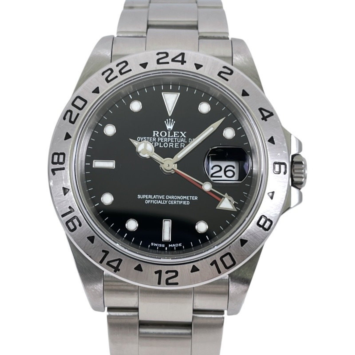 Pre-Owned ROLEX Explorer II 16570 Stainless Steel Men's Watch, K Series, Black Dial, Automatic, Double Buckle